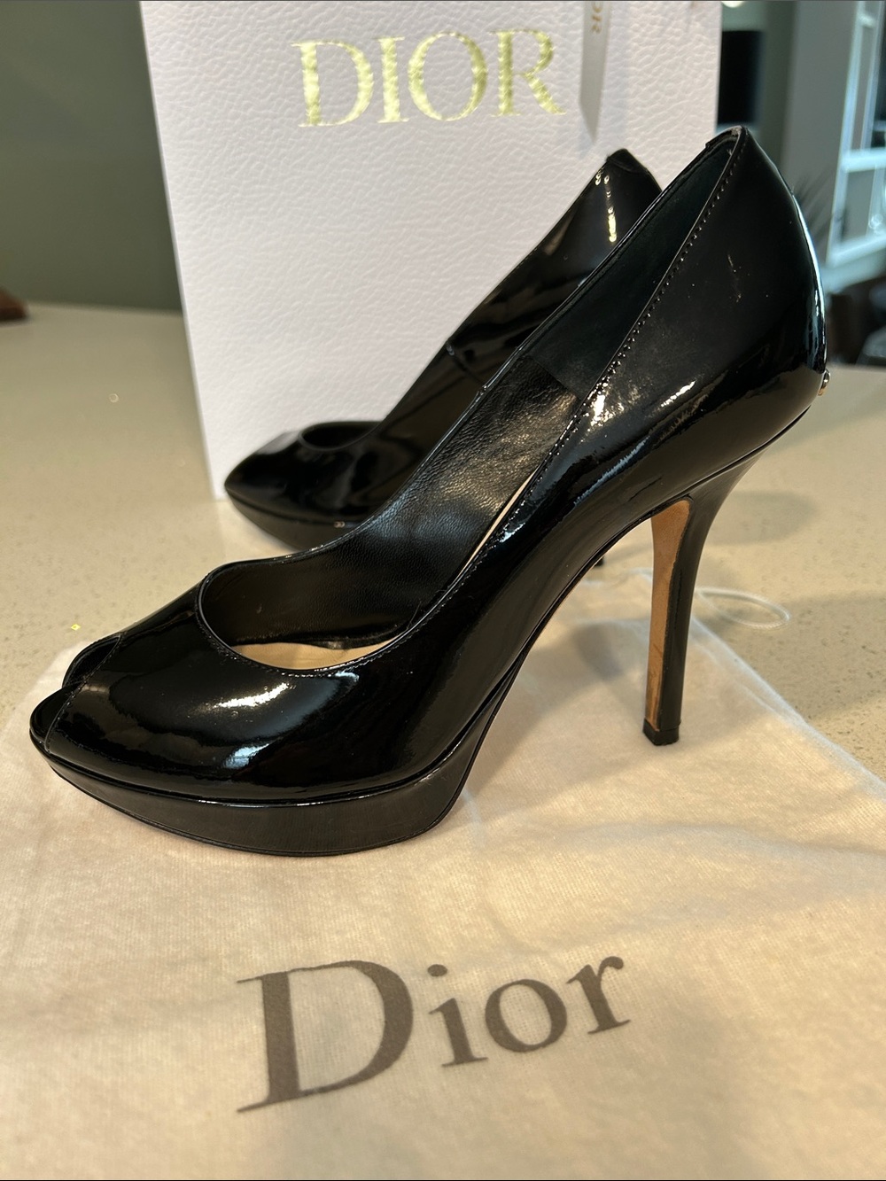 Christian Dior Black Patent Peep Toe Platform Pumps Heels EU 36 Dust Bag - Picture 3 of 14